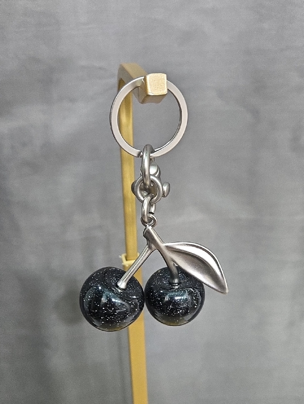 Sparkle Black Cherry Keychain Bag Charm